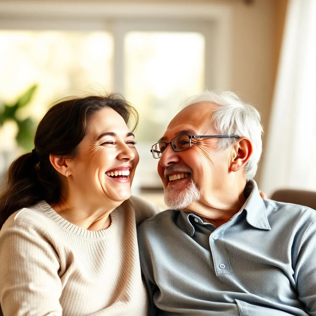 Support worker laughing with NDIS participant