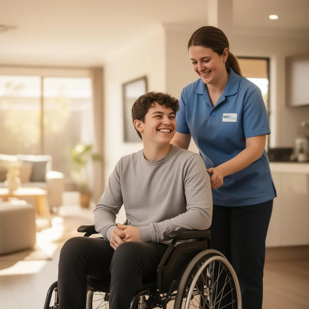 NewAura support worker assisting a participant at home